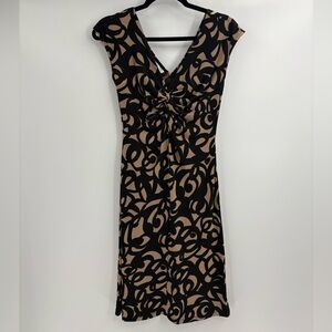 London times Y2K 2000s Vintage Cap Sleeve Midi Dress Abstract Print Ruched sz 4